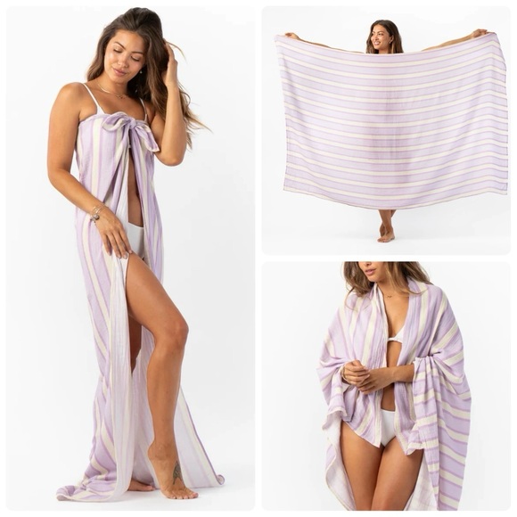 NWT RARE ALOHA Collection Montauk Hapa Pareo - Ube Purple Striped Sarong - Picture 2 of 13